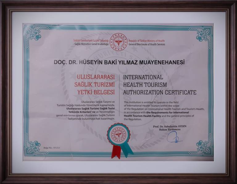 International Health Tourism Authorization Certificate — Prof. Dr. H. Baki Yılmaz